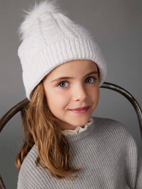 Fine Knit Dress, Broderie Anglaise Collar, for Girls ecru+marl grey 