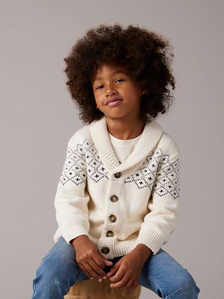 Jacquard Cardigan for Boys marl white 