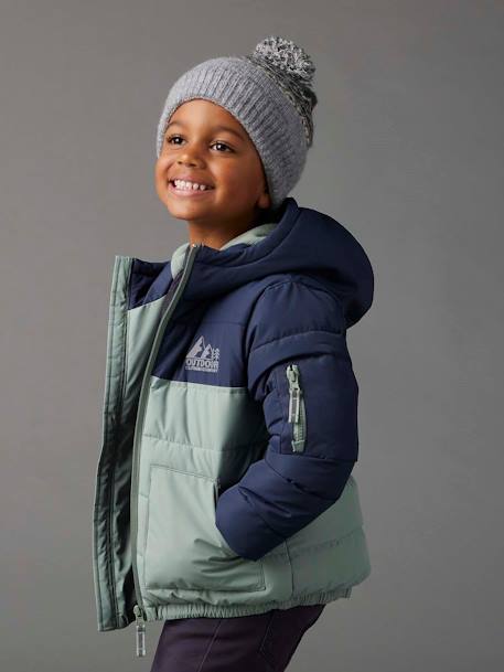 Two-tone Hooded Jacket with Recycled Polyester Padding, for Boys Electric Blue+hazel+sage green 