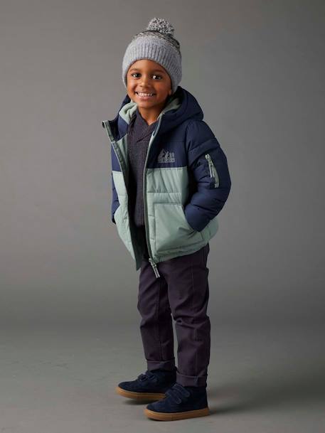 Two-tone Hooded Jacket with Recycled Polyester Padding, for Boys Electric Blue+hazel+sage green 