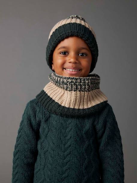 Colourblock Beanie + Snood + Gloves Set for Boys fir green+night blue 