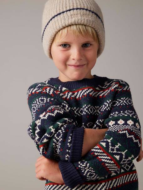 Jacquard Knit Jumper, Round Neckline, for Boys night blue 