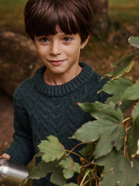 Cable Knit Jumper for Boys ecru+fir green 