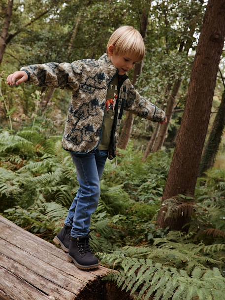 Polar Fleece Zip Jacket, Camo Print, for Boys sage green 