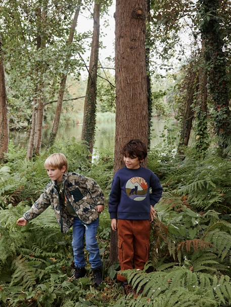 Corduroy Cargo Trousers Lined in Jersey, for Boys cocoa 