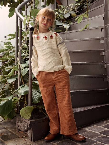 Wide Corduroy Paperbag Trousers for Girls cinnamon+fir green+mauve 