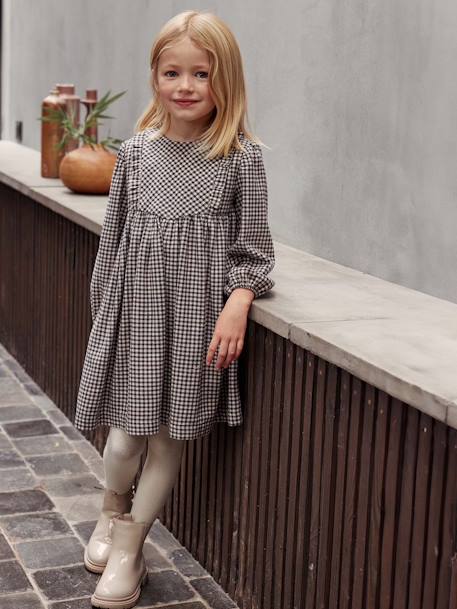 Gingham Dress with Ruffles for Girls chequered grey 