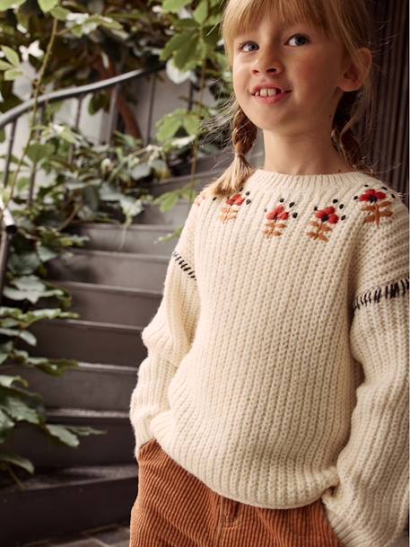 Embroidered Jumper for Girls ecru 