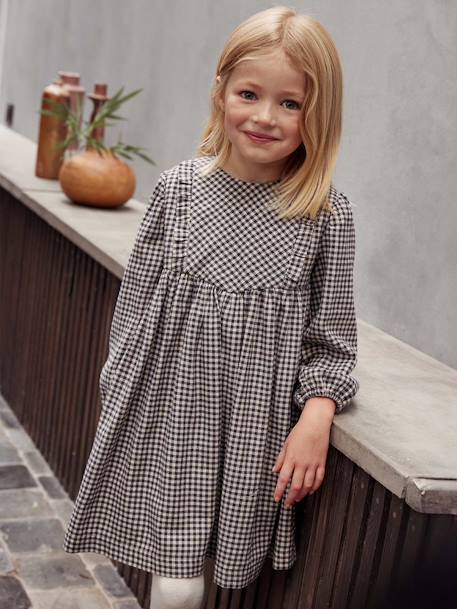 Gingham Dress with Ruffles for Girls chequered grey 