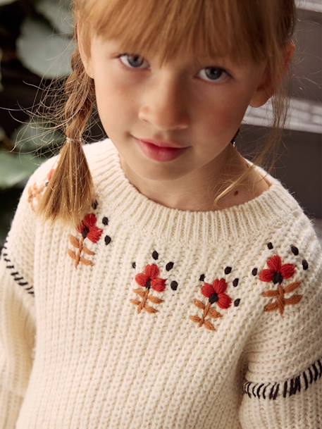 Embroidered Jumper for Girls ecru 