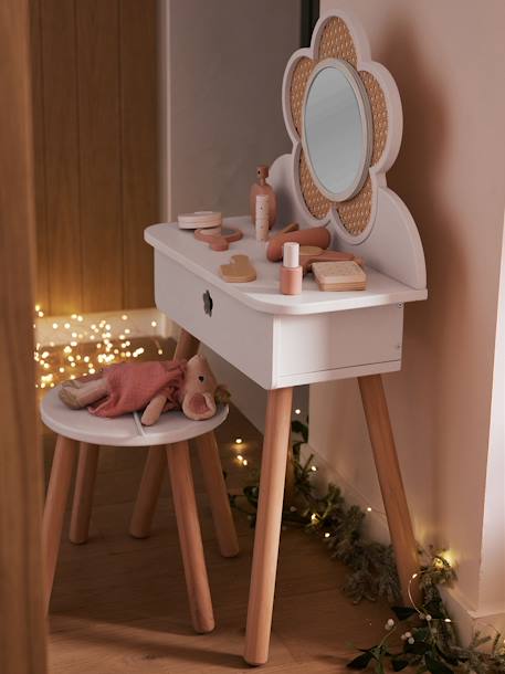 Straw Dressing Table + Accessories, in Certified Wood rose+white 