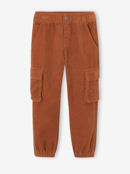 Corduroy Cargo Trousers Lined in Jersey, for Boys cocoa 