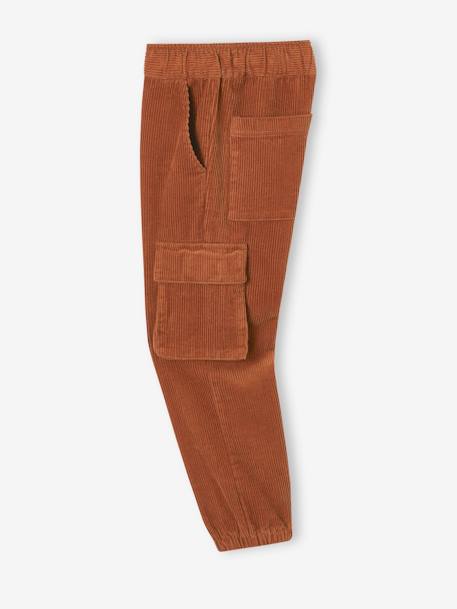 Corduroy Cargo Trousers Lined in Jersey, for Boys cocoa 