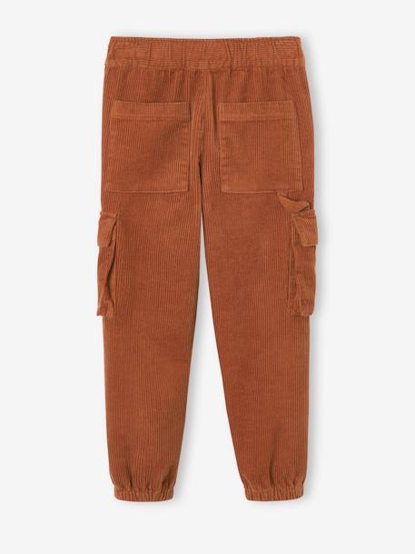 Corduroy Cargo Trousers Lined in Jersey, for Boys cocoa 