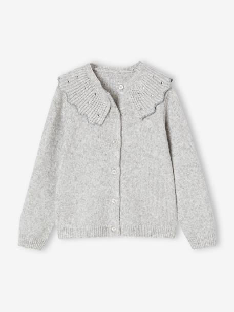 Occasion Wear Cardigan with Rhinestone Collar, for Girls marl grey 