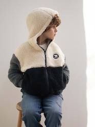 Boys-Colourblock Sherpa Jacket with Zip & Hood for Boys