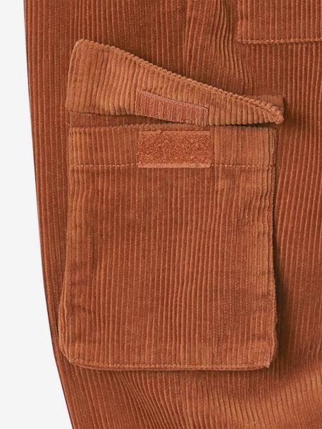 Corduroy Cargo Trousers Lined in Jersey, for Boys cocoa 