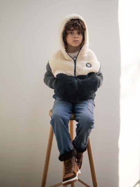 Colourblock Sherpa Jacket with Zip & Hood for Boys slate blue 