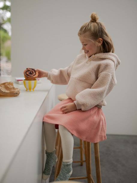 Hooded Sherpa Sweatshirt for Girls ecru+mauve 