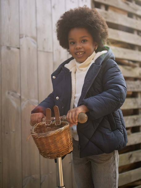 Padded Coat with Hood & Sherpa Lining for Girls blush+navy blue 