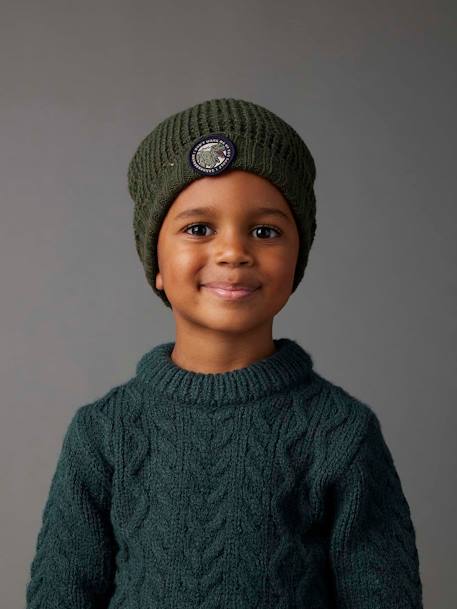 Beanie with Dinosaur Badge + Snood Set for Boys khaki 