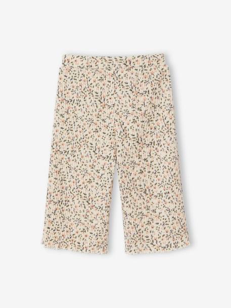 Wide Trousers with Flowers for Baby Girls ecru 