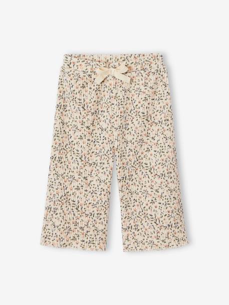 Wide Trousers with Flowers for Baby Girls ecru 