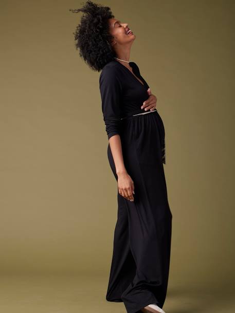 Wide Maternity & Nursing Special Jumpsuit, Reversible Belt, ENVIE DE FRAISE black 