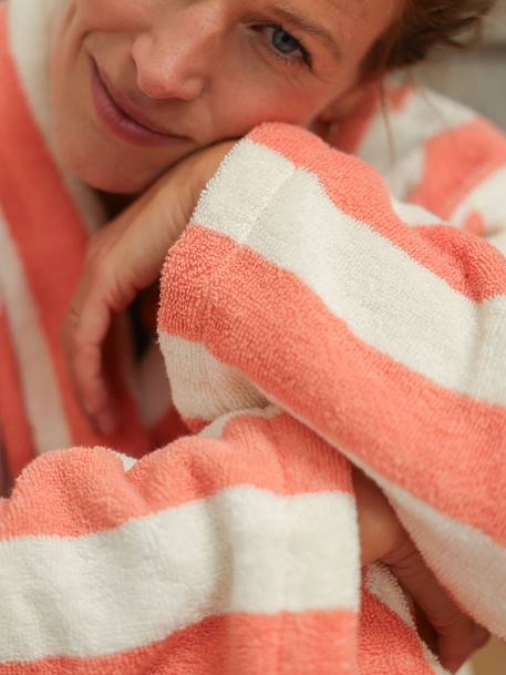 Striped Bath Robe for Adults, TRANSAT, Family Capsule Collection, with Recycled Cotton striped green+striped pink 