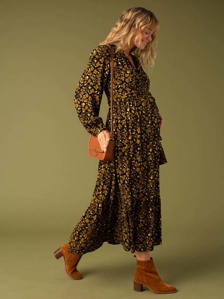 Long Dress with Floral Print & Iridescent Details for Maternity, by ENVIE DE FRAISE anthracite 