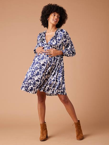 Dress with Flower Motifs for Maternity by ENVIE DE FRAISE navy blue 