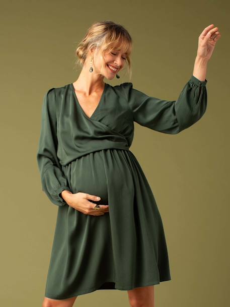 Wrap-Over Dress for Maternity, by ENVIE DE FRAISE fir green 