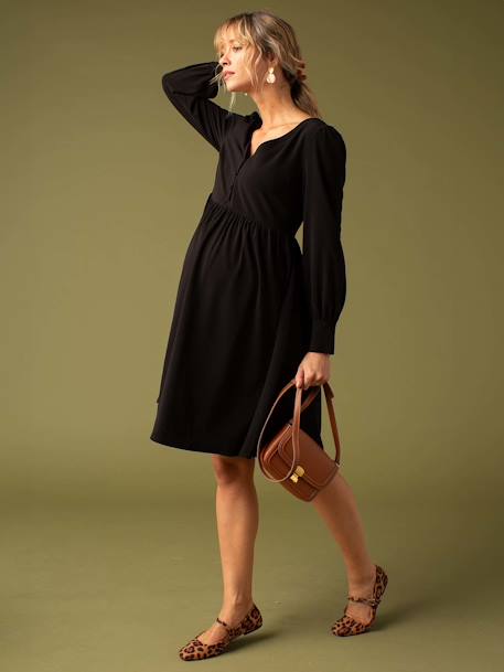 Crêpe Dress with Lace Back for Maternity, by ENVIE DE FRAISE black 