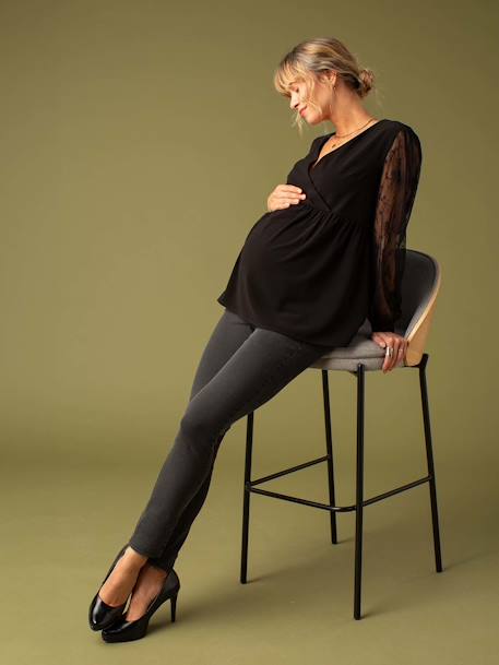 Blouse in Crêpe & Lace for Maternity, by ENVIE DE FRAISE black 