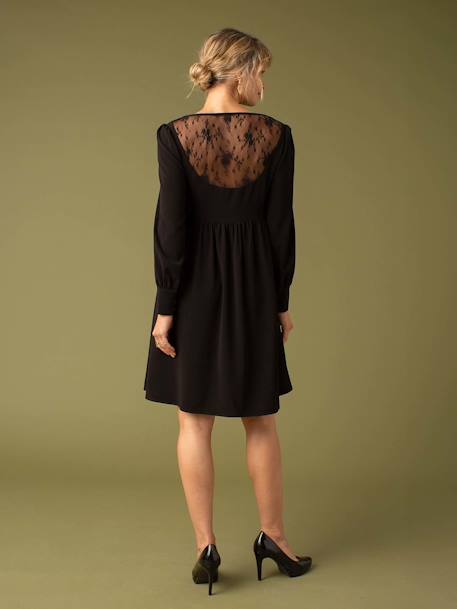 Crêpe Dress with Lace Back for Maternity, by ENVIE DE FRAISE black 