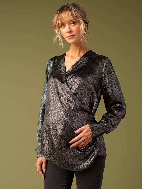 Crossover Blouse for Maternity, Iridescent Effect, ENVIE DE FRAISE black 