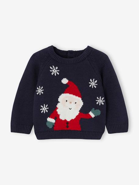 Jacquard Father Christmas Jumper for Babies navy blue 