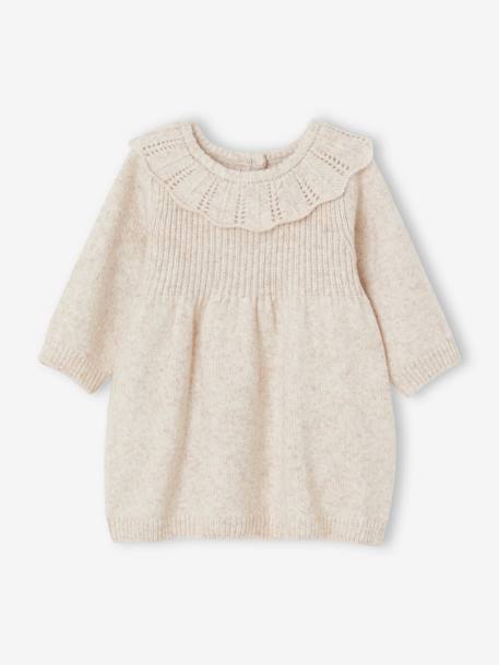 Knitted Dress with Frilled Collar for Babies marl beige 