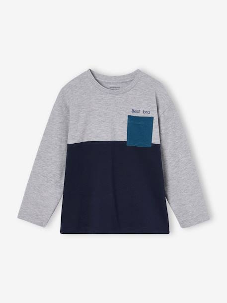 Colourblock Top for Boys blue+GREEN MEDIUM SOLID WITH DESIG+ochre 