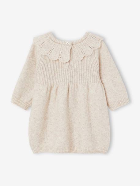 Knitted Dress with Frilled Collar for Babies marl beige 