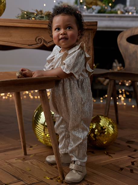 Shimmery Festive Jumpsuit with Ruffles for Baby Girls gold 