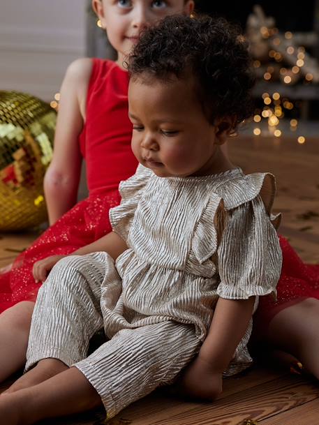 Shimmery Festive Jumpsuit with Ruffles for Baby Girls gold 