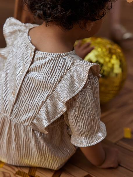 Shimmery Festive Jumpsuit with Ruffles for Baby Girls gold 