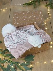 Girls-Accessories-Jacquard Knit Christmas Set: Beanie + Snood + Gloves for Girls