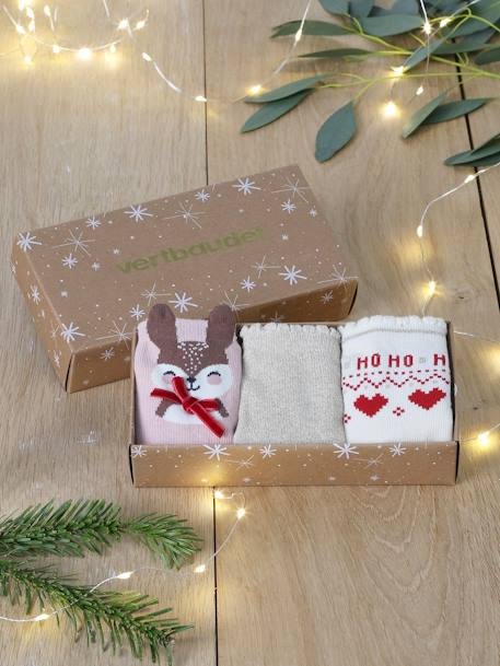 Set of 3 Pairs of Christmas Socks rosy 