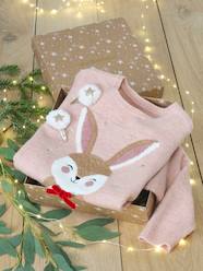 Girls-Cardigans, Jumpers & Sweatshirts-Jumpers-Christmas Gift Box with Jacquard Knit Reindeer Jumper + 2 Scrunchies for Girls