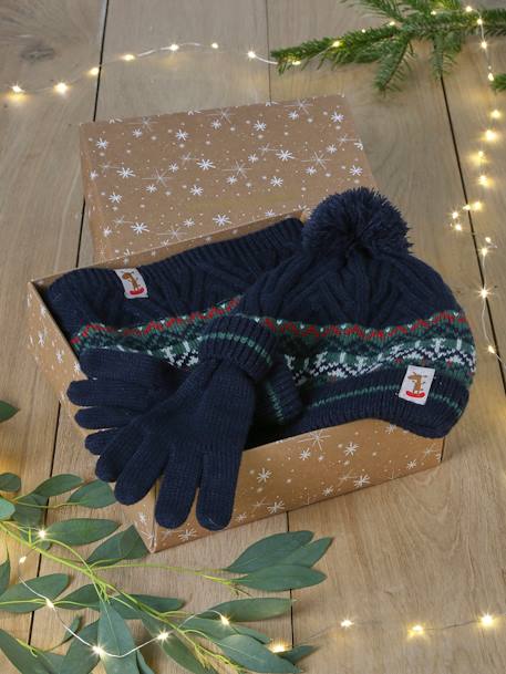 Christmas Special Beanie + Snood + Gloves Set for Boys fir green 