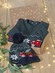 Boys-Christmas Gift Box Jacquard Knit Jumper & Matching Beanie  with Pompom for Boys