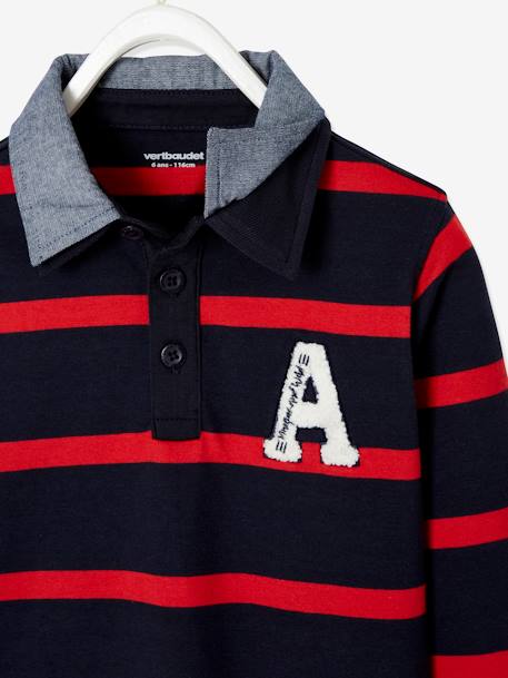 Striped 2-in-1 Effect Polo Shirt, for Boys 6423+6680+deep blue+English green+navy blue+Red Stripes 