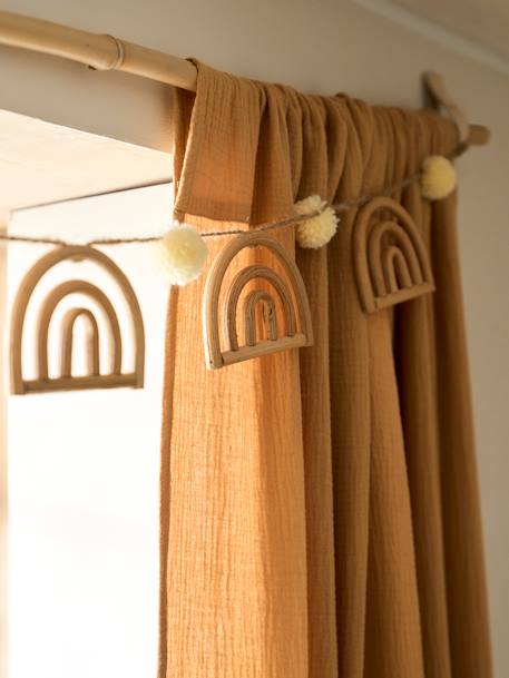 Rainbow garland with rattan pom-poms beige 